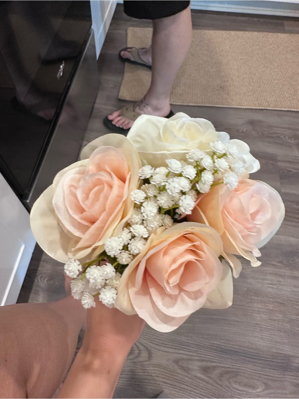 Artificial Peach Rose Bouquet Home Accent by